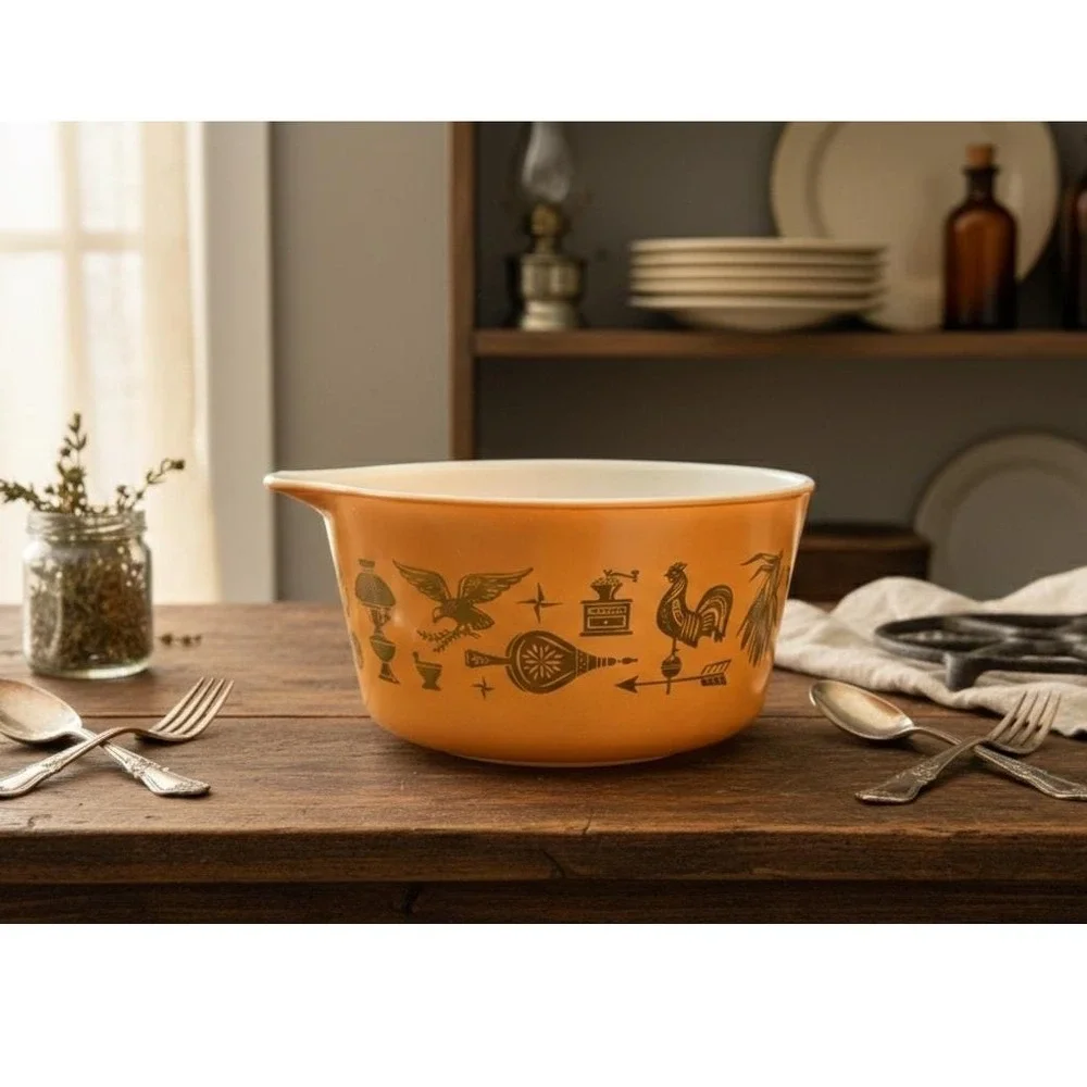 Vintage Pyrex‎ Early American Cinderella Mixing Bowl 441 Orange Gold 1.5 Pt